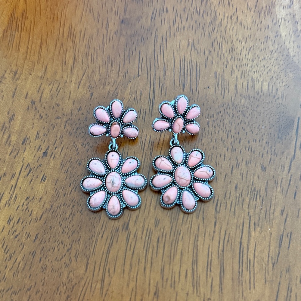 Pink Flower Drop Earrings